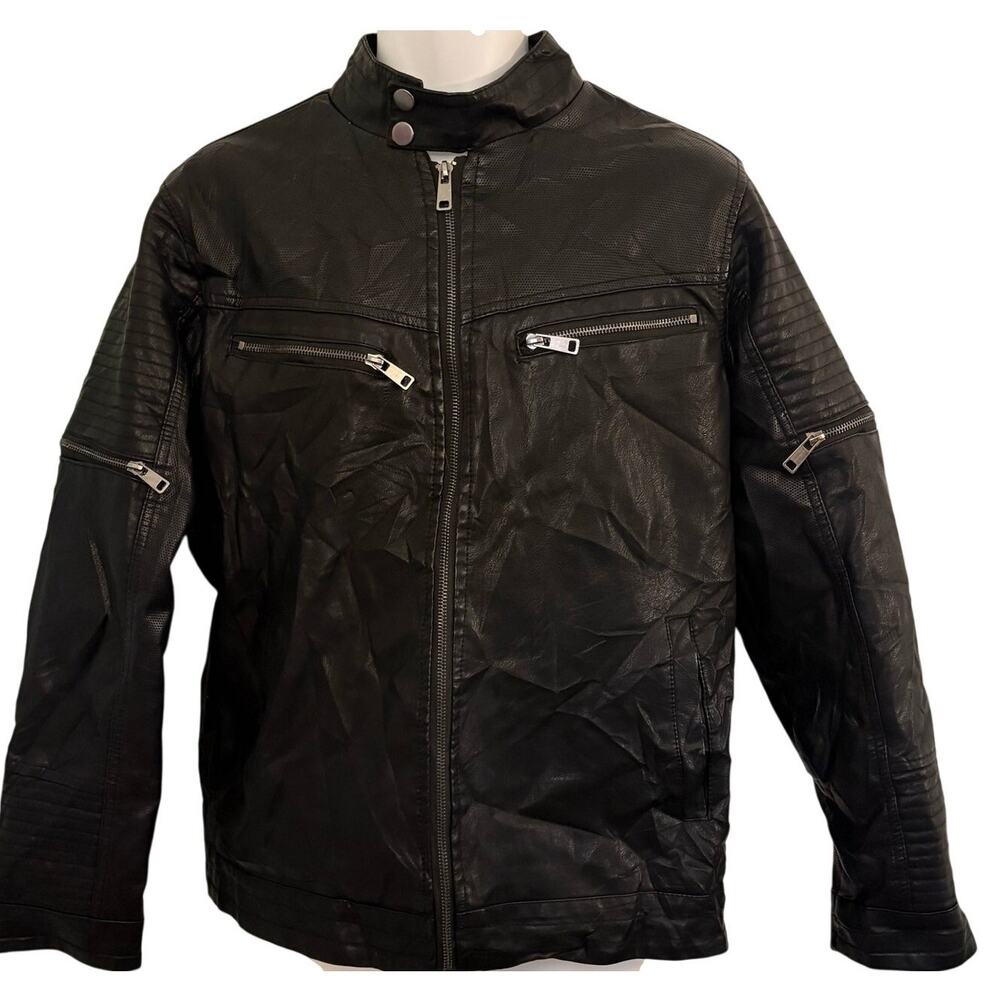 Vegan Black Leather Jacket Bleu Brand Size Medium